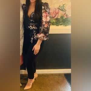 One piece romper- floral up top, nice stretchy black bottom